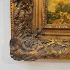 Cattle on the Woodland Path | Vintage Landscape Oil Painting | Deep Baroque Frame | circa 1955 | 17.7×16.9in - Vintage Oil Painting - Arden Gallery