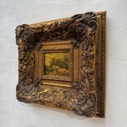 Cattle on the Woodland Path | Vintage Landscape Oil Painting | Deep Baroque Frame | circa 1955 | 17.7×16.9in - Vintage Oil Painting - Arden Gallery