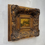 Cattle on the Woodland Path | Vintage Landscape Oil Painting | Deep Baroque Frame | circa 1955 | 17.7×16.9in - Vintage Oil Painting - Arden Gallery