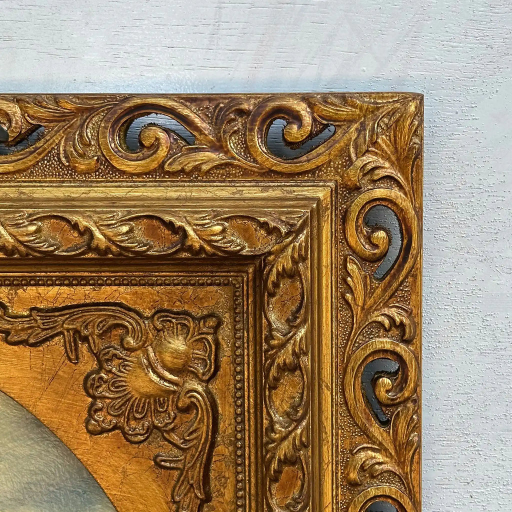 Cherubs in Flight | Vintage Figurative Oil Painting | Ornate Gold Frame | 19.7×23.6in - Vintage Oil Painting - Arden Gallery