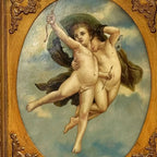 Cherubs in Flight | Vintage Figurative Oil Painting | Ornate Gold Frame | 19.7×23.6in - Vintage Oil Painting - Arden Gallery