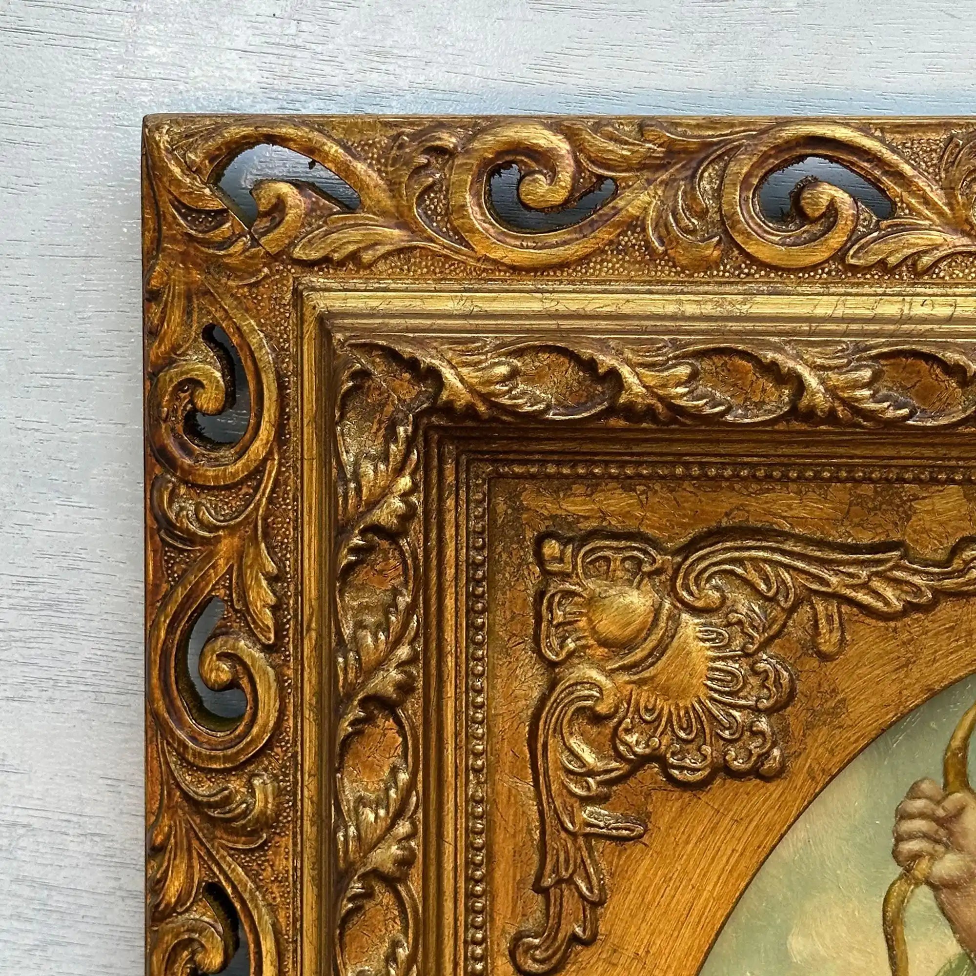 Cherubs in Flight | Vintage Figurative Oil Painting | Ornate Gold Frame | 19.7×23.6in - Vintage Oil Painting - Arden Gallery