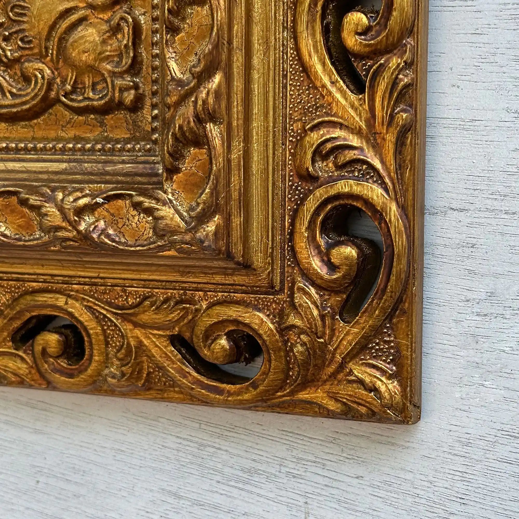 Cherubs in Flight | Vintage Figurative Oil Painting | Ornate Gold Frame | 19.7×23.6in - Vintage Oil Painting - Arden Gallery