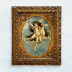 Cherubs in Flight | Vintage Figurative Oil Painting | Ornate Gold Frame | 19.7×23.6in - Vintage Oil Painting - Arden Gallery