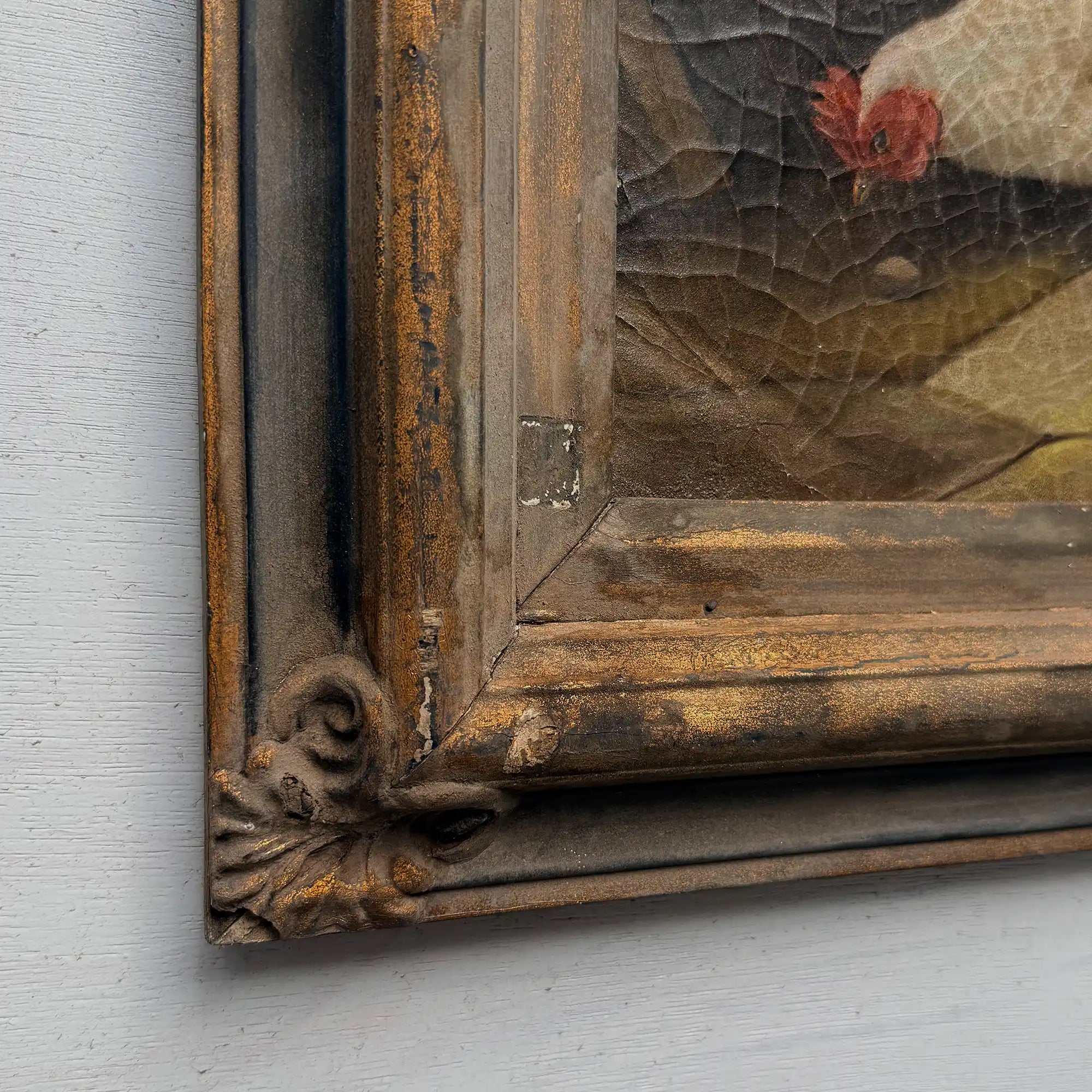 Circa 1900 Original Farm Poultry Oil Painting, Antique Animal Artwork, Framed - Vintage Oil Painting - Arden Gallery