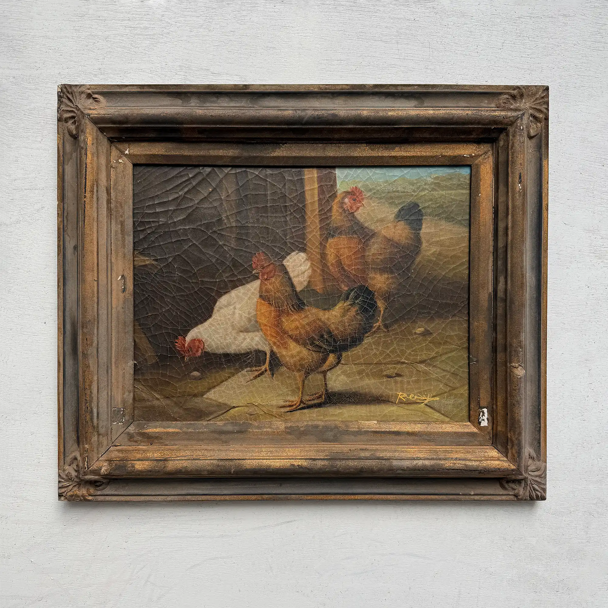 Circa 1900 Original Farm Poultry Oil Painting, Antique Animal Artwork, Framed - Vintage Oil Painting - Arden Gallery
