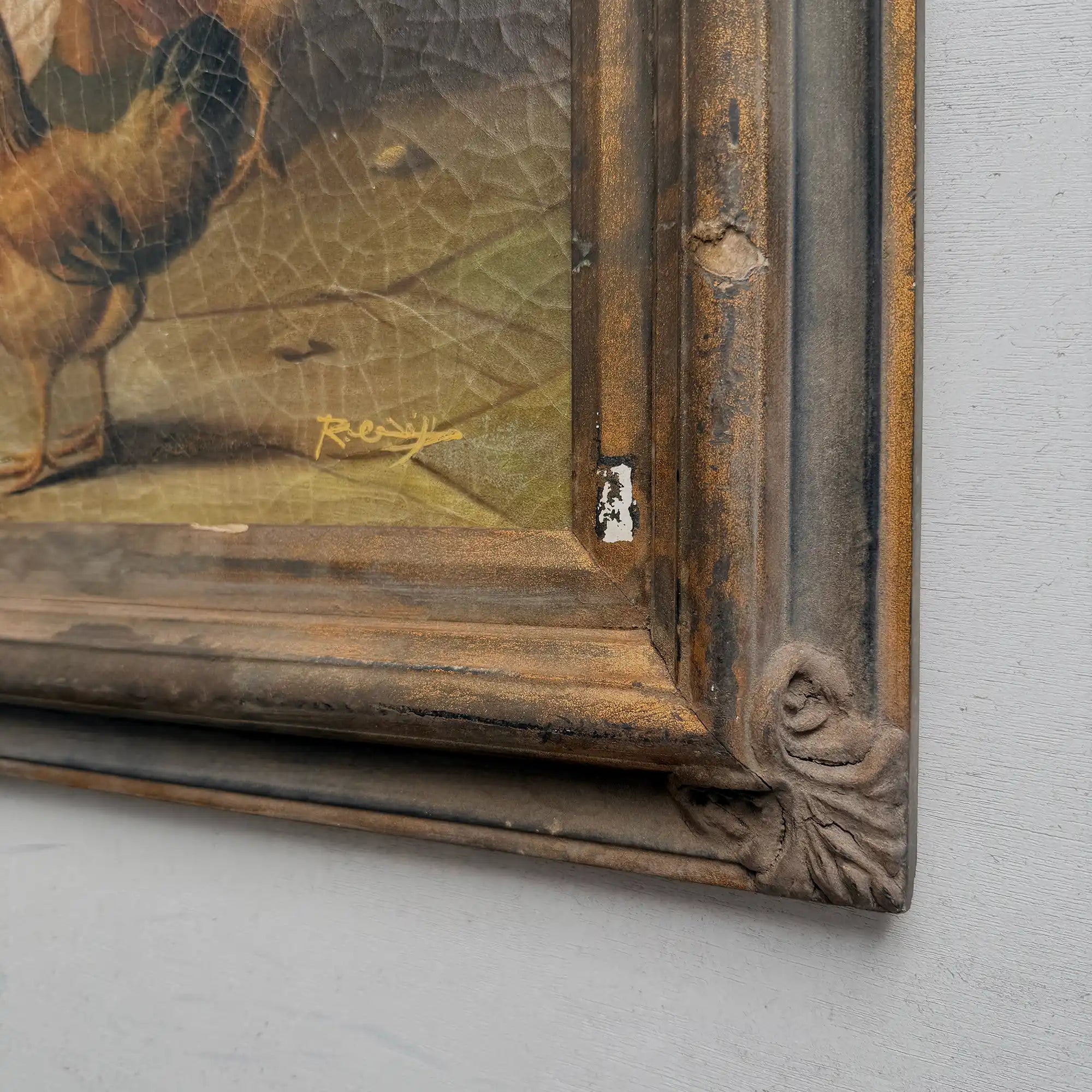 Circa 1900 Original Farm Poultry Oil Painting, Antique Animal Artwork, Framed - Vintage Oil Painting - Arden Gallery