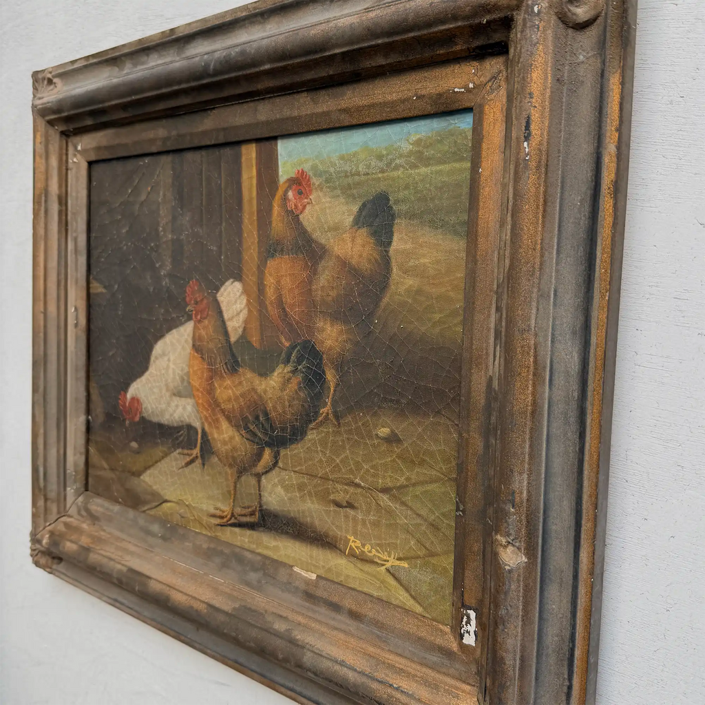 Circa 1900 Original Farm Poultry Oil Painting, Antique Animal Artwork, Framed - Vintage Oil Painting - Arden Gallery