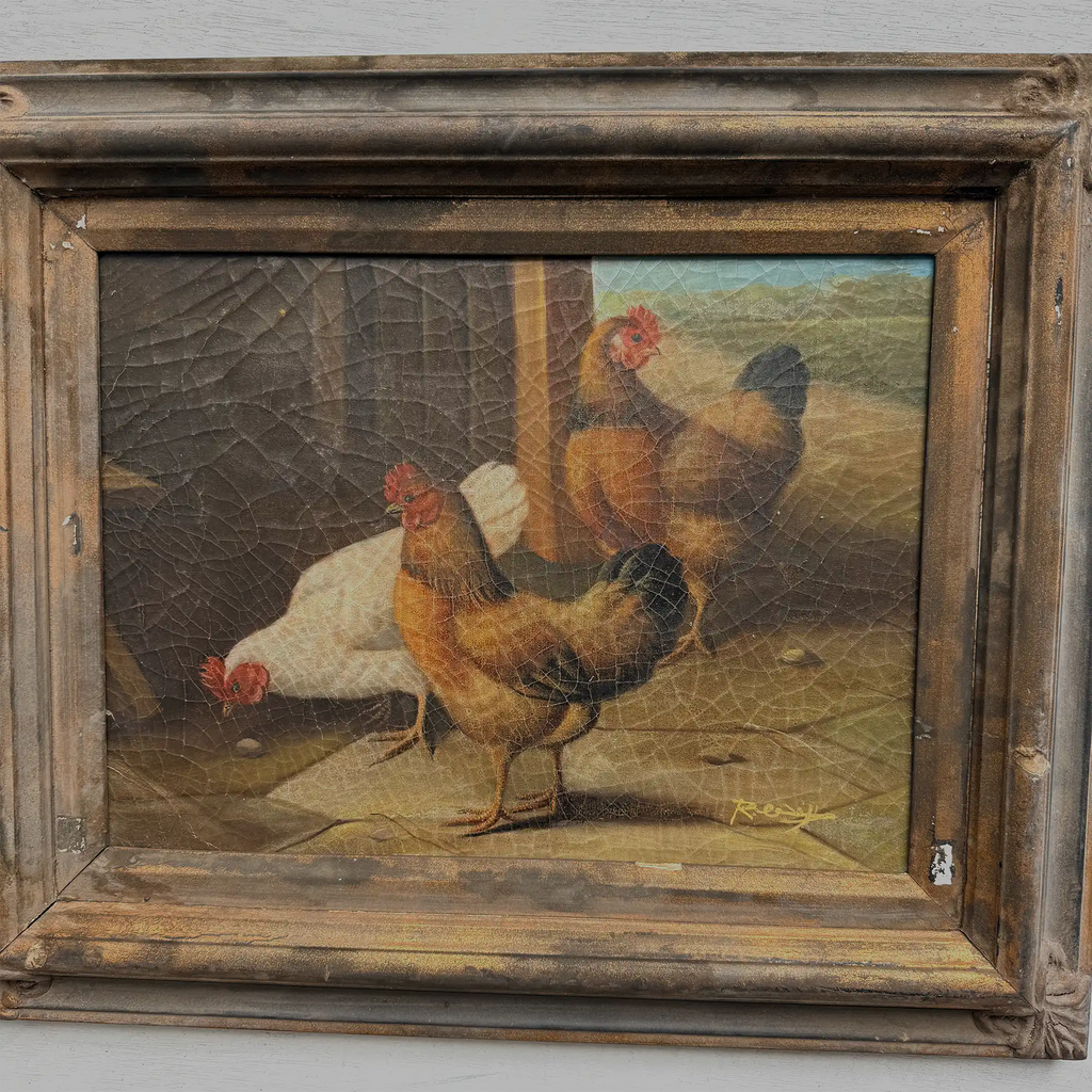 Circa 1900 Original Farm Poultry Oil Painting, Antique Animal Artwork, Framed - Vintage Oil Painting - Arden Gallery