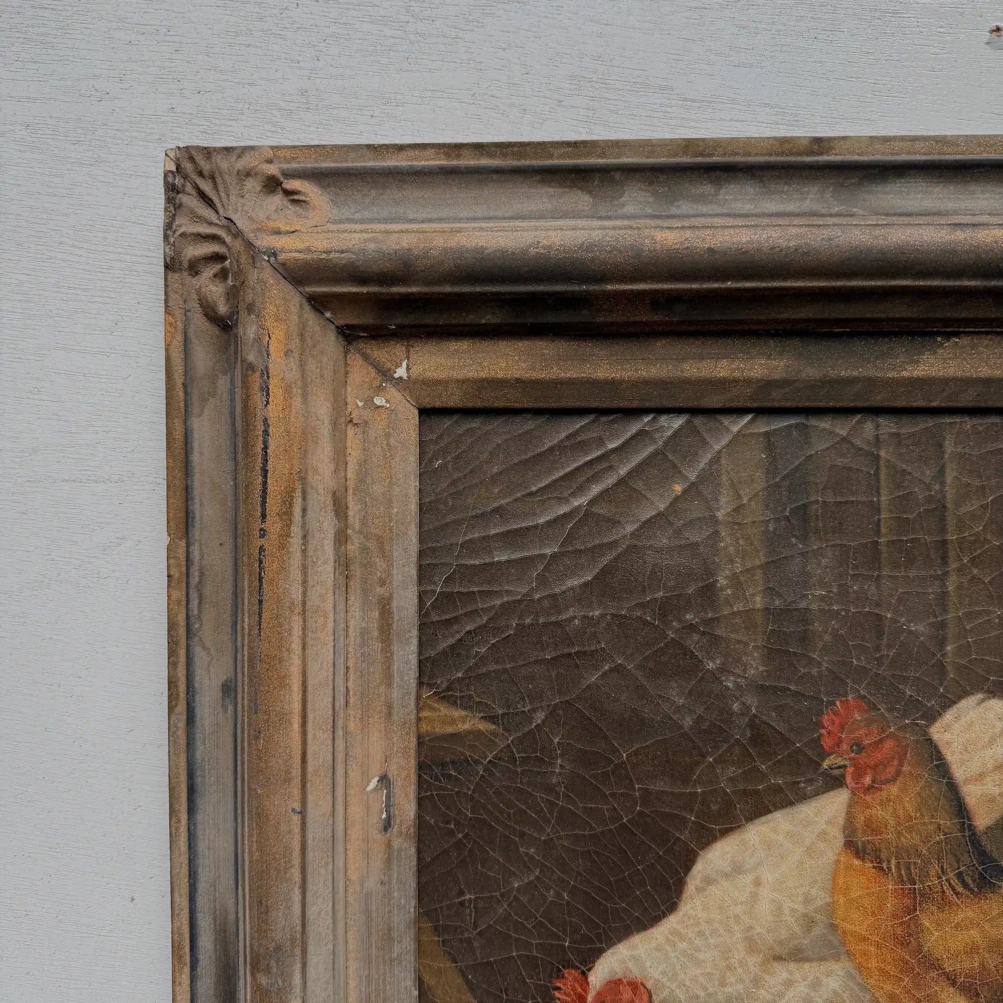 Circa 1900 Original Farm Poultry Oil Painting, Antique Animal Artwork, Framed - Vintage Oil Painting - Arden Gallery