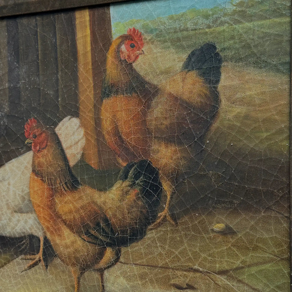 Circa 1900 Original Farm Poultry Oil Painting, Antique Animal Artwork, Framed - Vintage Oil Painting - Arden Gallery