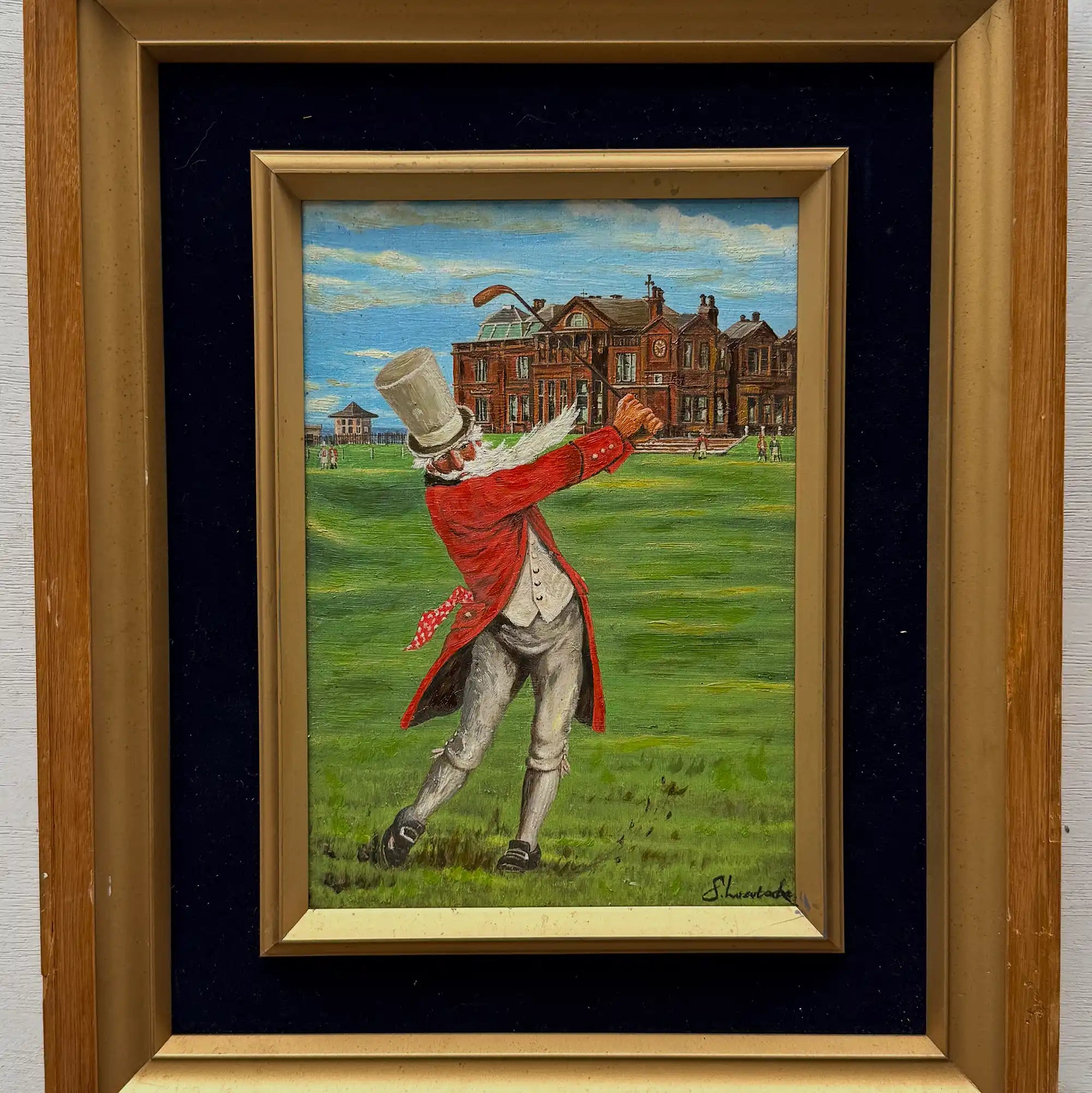 Classic British Golf Gentleman Oil Painting, Vintage Sports Wall Decor (with Frame 31 × 38 cm ): - Vintage Oil Painting - Arden Gallery