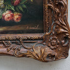 Classic Flower Bouquet Oil Painting “Ornate Brown Frame” Original Vintage Art - 12.6 × 11.0 in - Vintage Oil Painting - Arden Gallery