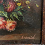 Classic Flower Bouquet Oil Painting “Ornate Brown Frame” Original Vintage Art - 12.6 × 11.0 in - Vintage Oil Painting - Arden Gallery