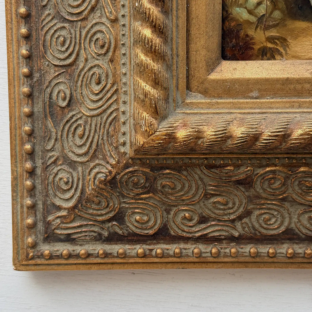 Classical Hand-Painted Portrait Painting, Spanish-Style Noble Lady in Red Long Gown & Shawl, Vintage Gilded Frame - Vintage Oil Painting - Arden Gallery