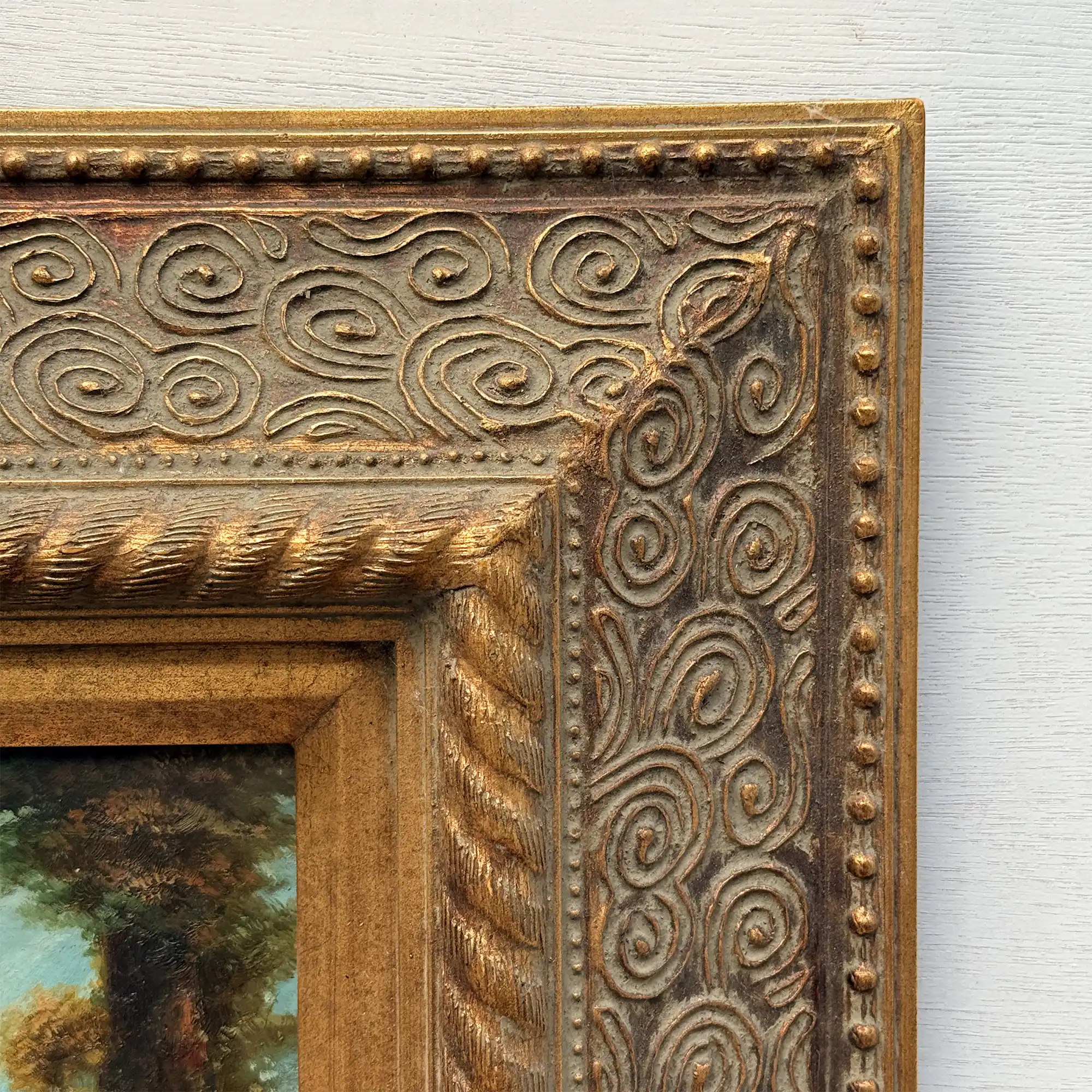 Classical Hand-Painted Portrait Painting, Spanish-Style Noble Lady in Red Long Gown & Shawl, Vintage Gilded Frame - Vintage Oil Painting - Arden Gallery