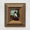 Classical Hand-Painted Portrait Painting, Spanish-Style Noble Lady in Red Long Gown & Shawl, Vintage Gilded Frame - Vintage Oil Painting - Arden Gallery