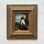 Classical Hand-Painted Portrait Painting, Spanish-Style Noble Lady in Red Long Gown & Shawl, Vintage Gilded Frame - Vintage Oil Painting - Arden Gallery