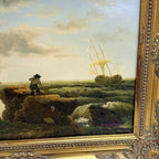 Coastal Tower in Storm | Vintage Seascape Oil Painting | Ornate Gold Frame | 19.7×16.1in - Vintage Oil Painting - Arden Gallery