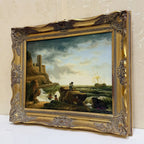Coastal Tower in Storm | Vintage Seascape Oil Painting | Ornate Gold Frame | 19.7×16.1in - Vintage Oil Painting - Arden Gallery