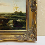 Coastal Tower in Storm | Vintage Seascape Oil Painting | Ornate Gold Frame | 19.7×16.1in - Vintage Oil Painting - Arden Gallery