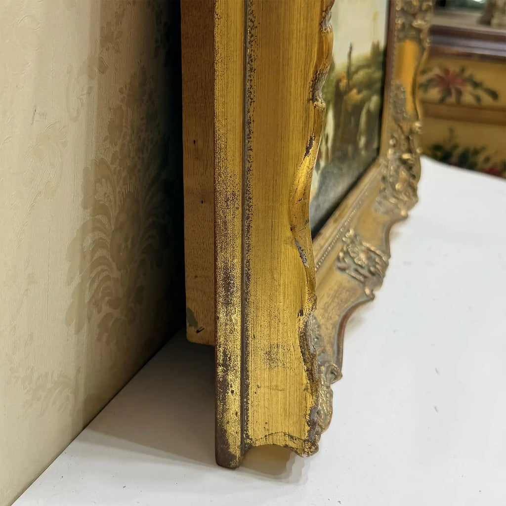 Coastal Tower in Storm | Vintage Seascape Oil Painting | Ornate Gold Frame | 19.7×16.1in - Vintage Oil Painting - Arden Gallery