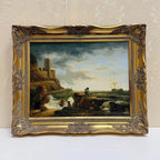 Coastal Tower in Storm | Vintage Seascape Oil Painting | Ornate Gold Frame | 19.7×16.1in - Vintage Oil Painting - Arden Gallery