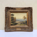 Country Road into the Valley Oil Painting | Signed | Cattle & Blue Hills | Late 20th C. | 15.7×13.8in - Vintage Oil Painting - Arden Gallery
