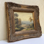 Country Road into the Valley Oil Painting | Signed | Cattle & Blue Hills | Late 20th C. | 15.7×13.8in - Vintage Oil Painting - Arden Gallery
