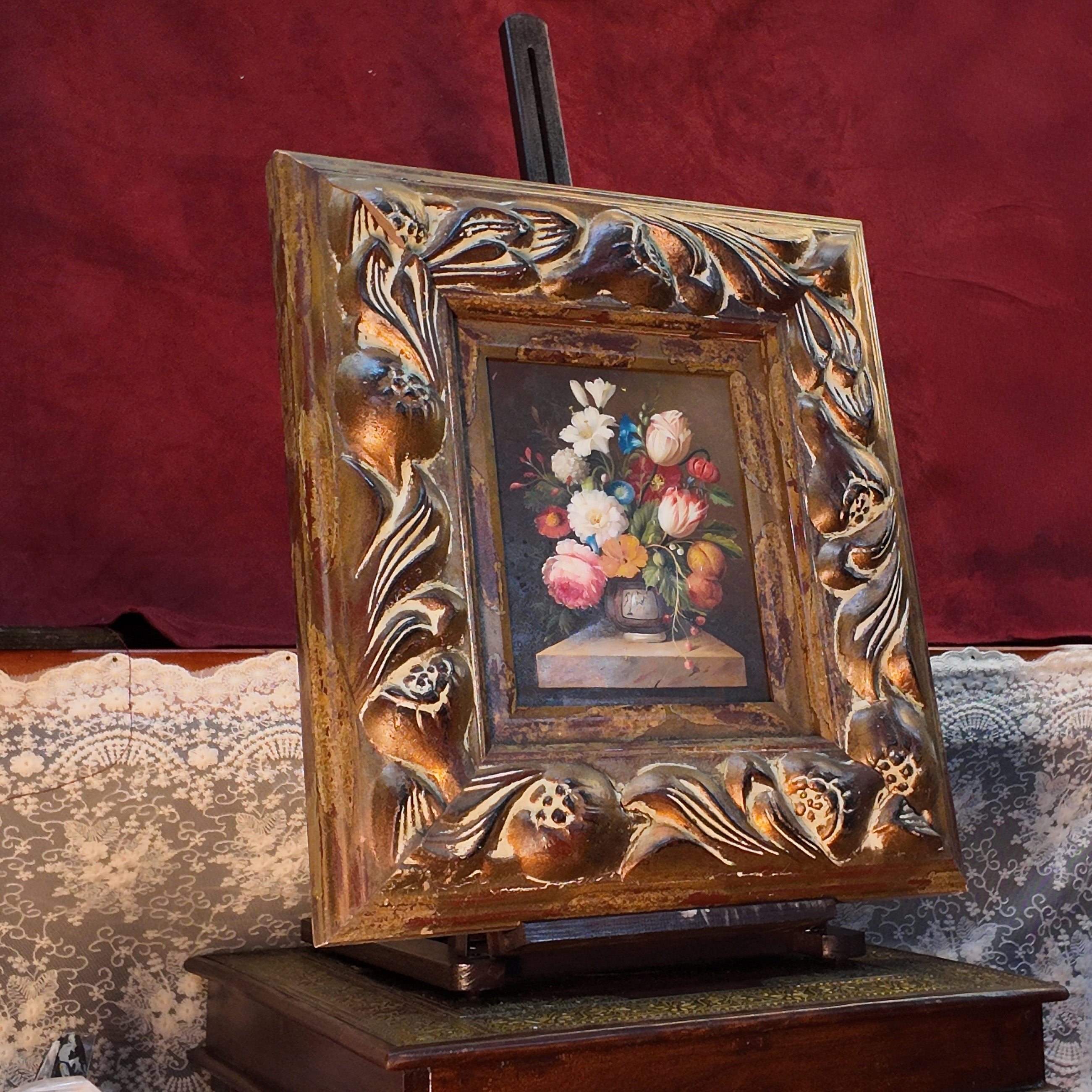 Vintage European Flower Bouquet Oil Painting, Classic Framed Wall Decor 18.1×19.7 in