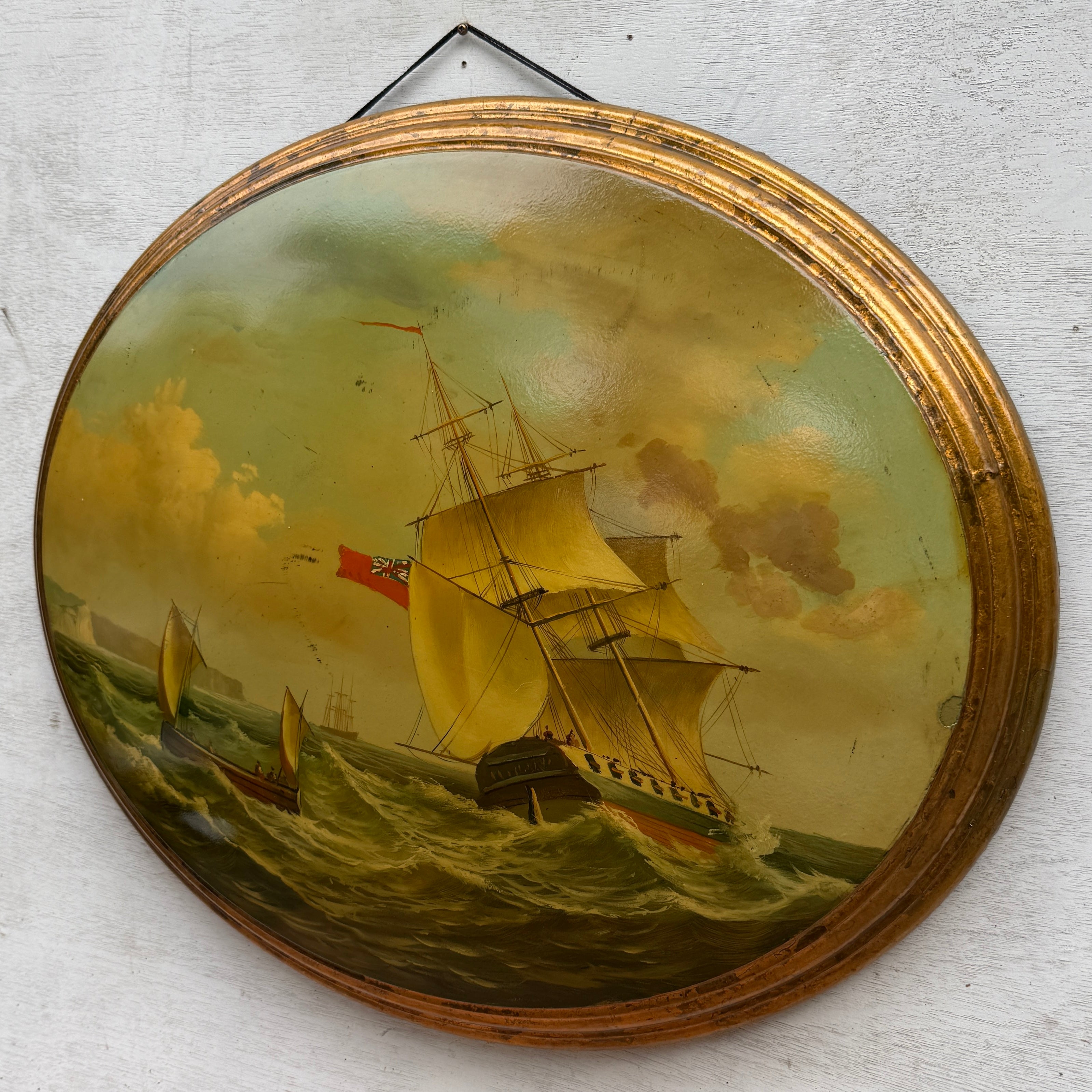 A Grand Maritime Treasure — One-of-a-Kind Vintage Sailing Ship Oil Painting