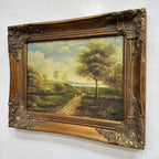 European Countryside River Landscape Oil Painting, Vintage Framed Classical Nature Wall Art - Vintage Oil Painting - Arden Gallery