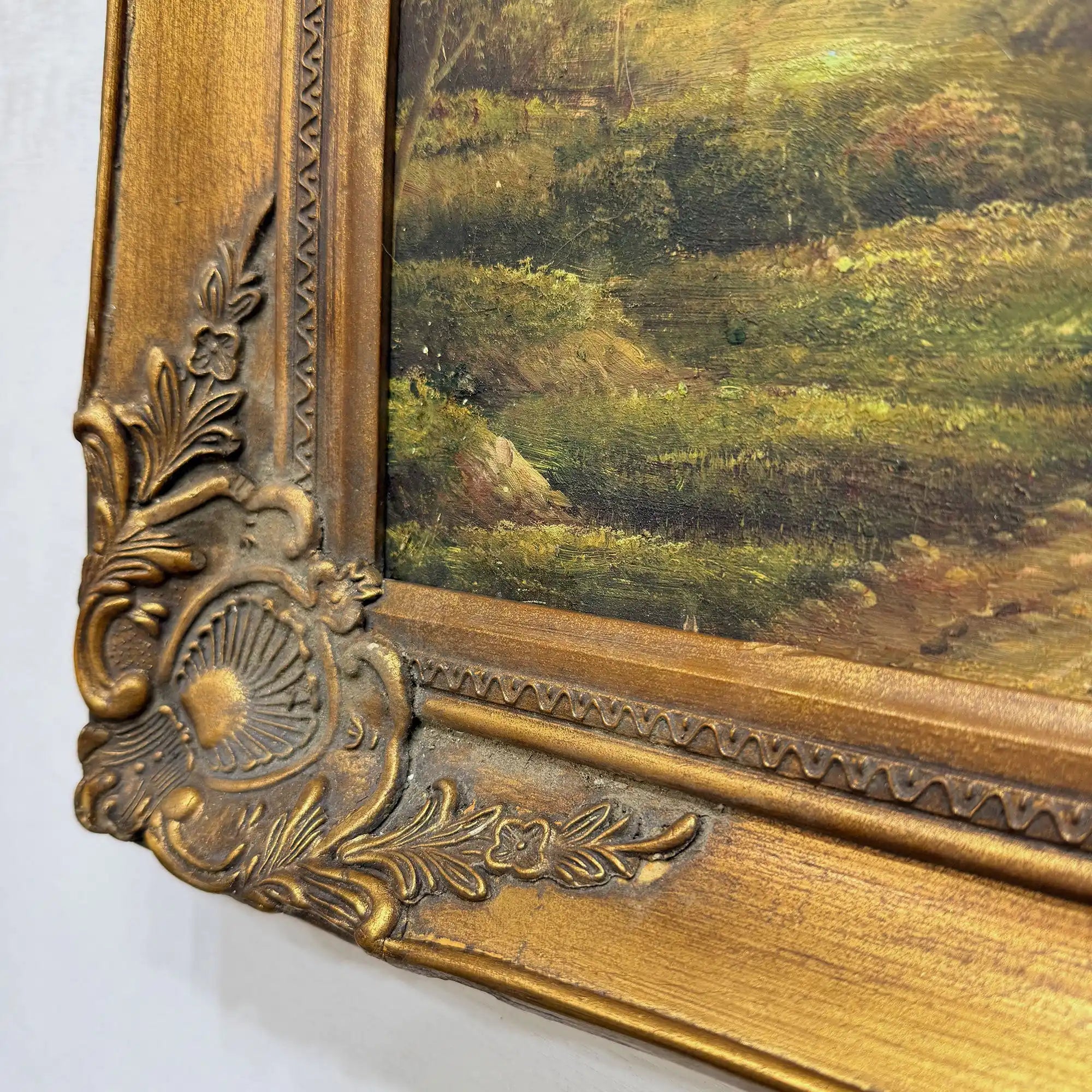 European Countryside River Landscape Oil Painting, Vintage Framed Classical Nature Wall Art - Vintage Oil Painting - Arden Gallery