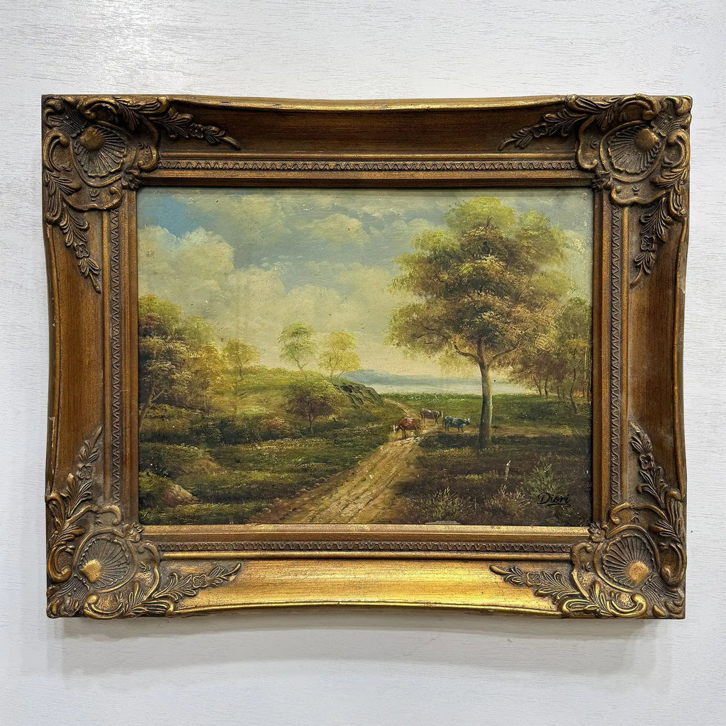 European Countryside River Landscape Oil Painting, Vintage Framed Classical Nature Wall Art - Vintage Oil Painting - Arden Gallery
