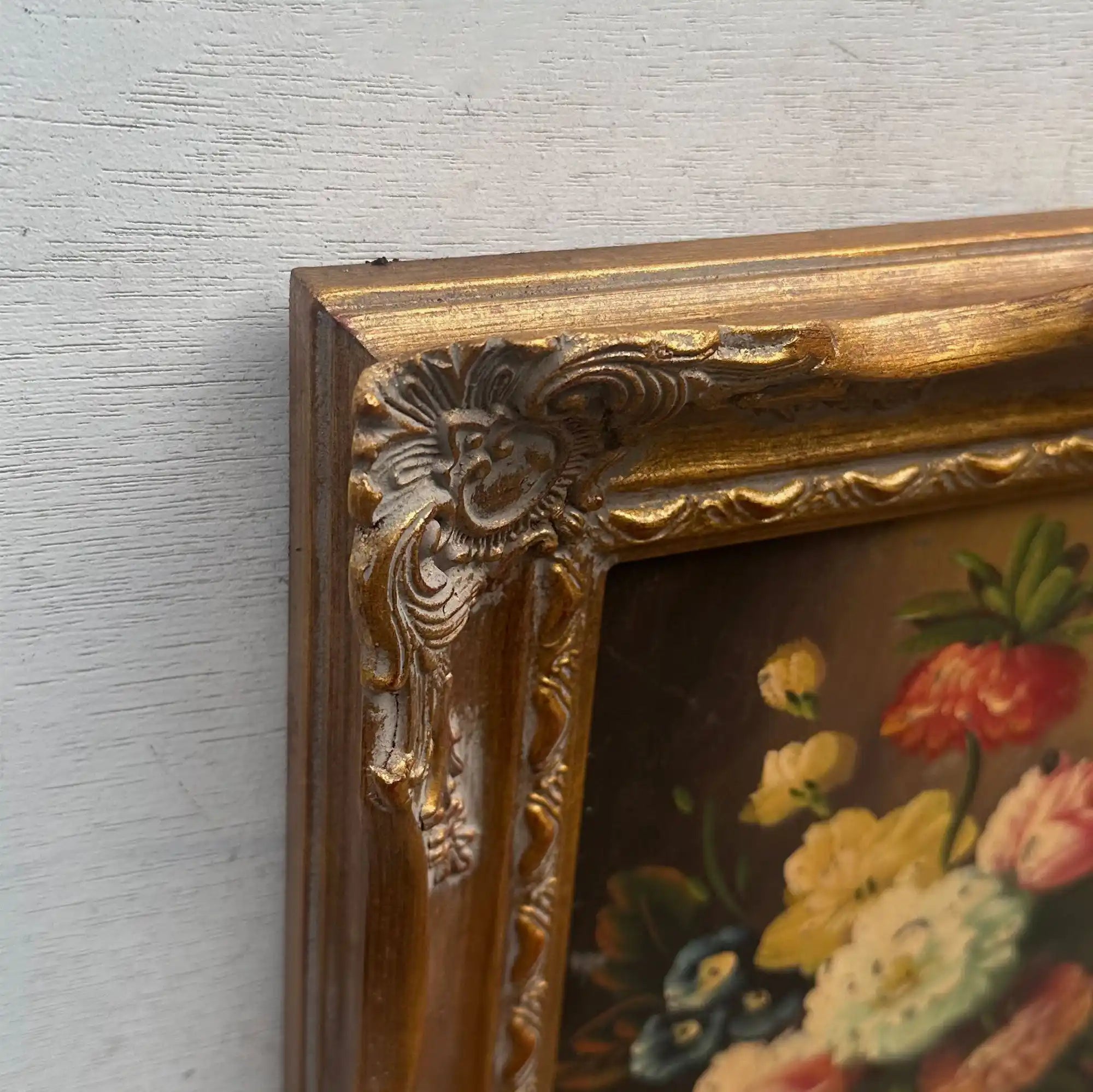 Floral Still Life with Bouquet | Vintage Oil Painting | Ornate Frame | 11.4×13.4in - Vintage Oil Painting - Arden Gallery