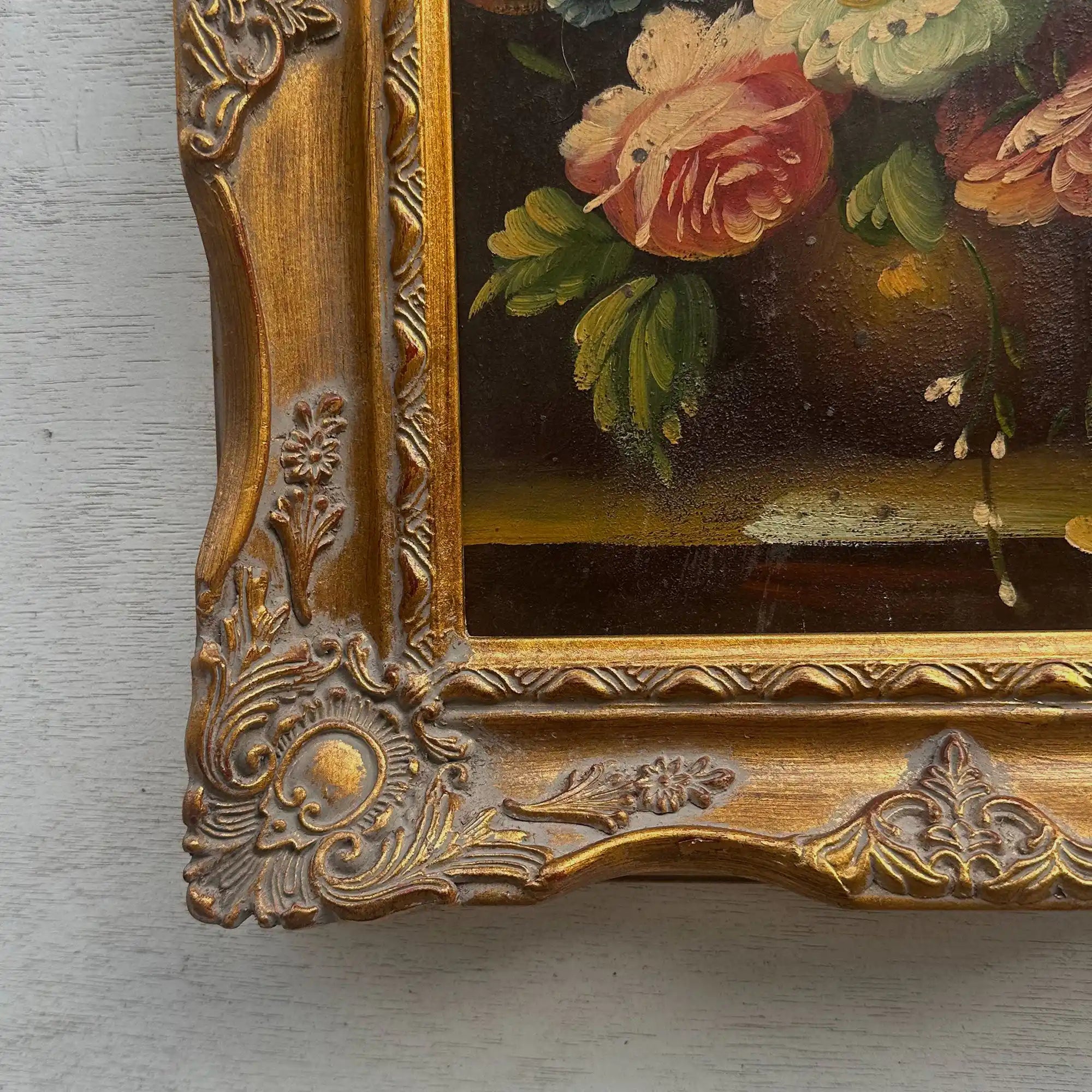 Floral Still Life with Bouquet | Vintage Oil Painting | Ornate Frame | 11.4×13.4in - Vintage Oil Painting - Arden Gallery