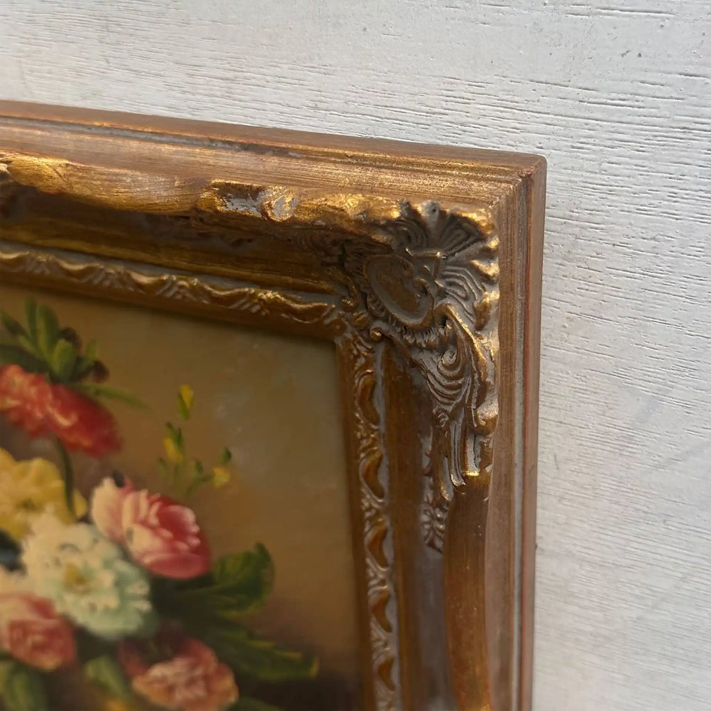 Floral Still Life with Bouquet | Vintage Oil Painting | Ornate Frame | 11.4×13.4in - Vintage Oil Painting - Arden Gallery
