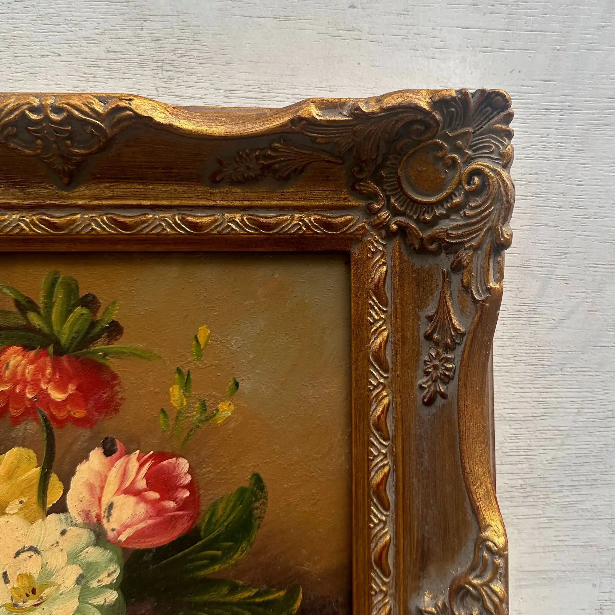 Floral Still Life with Bouquet | Vintage Oil Painting | Ornate Frame | 11.4×13.4in - Vintage Oil Painting - Arden Gallery