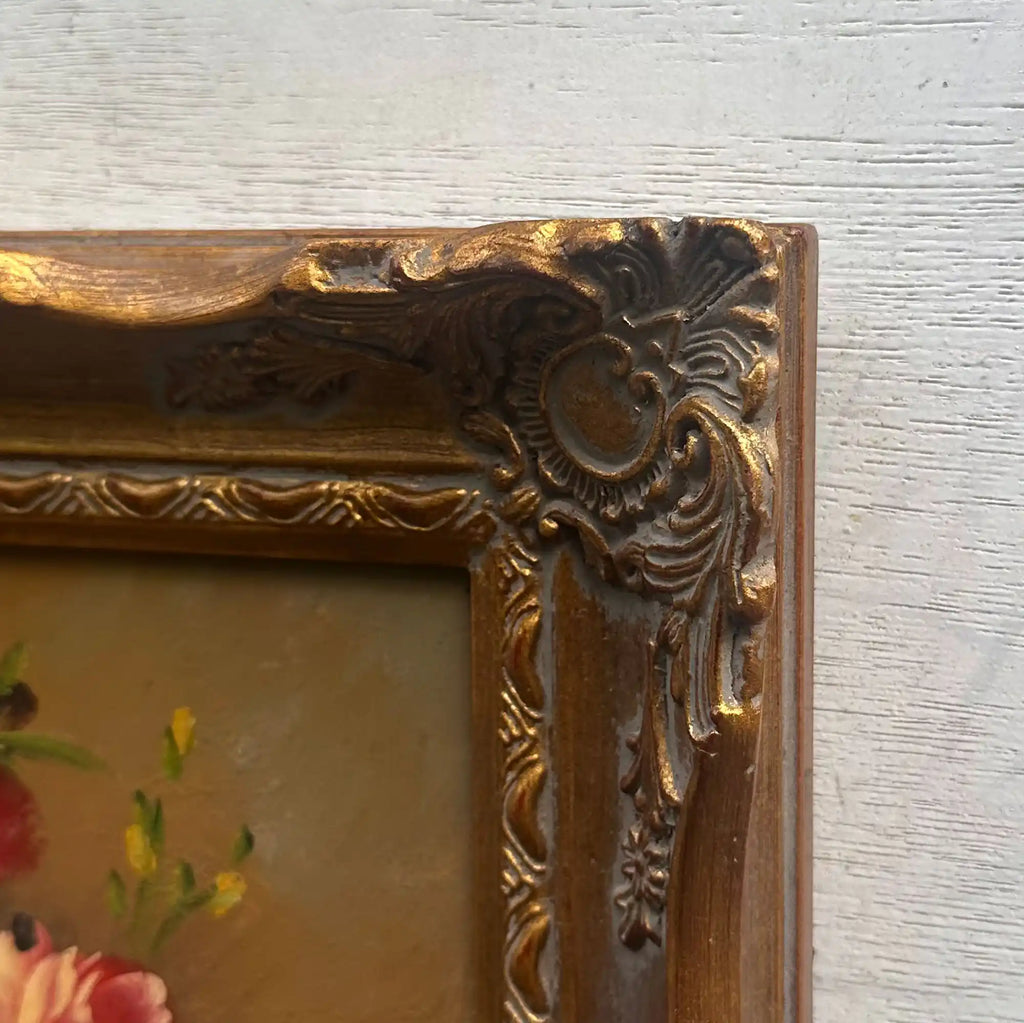 Floral Still Life with Bouquet | Vintage Oil Painting | Ornate Frame | 11.4×13.4in - Vintage Oil Painting - Arden Gallery