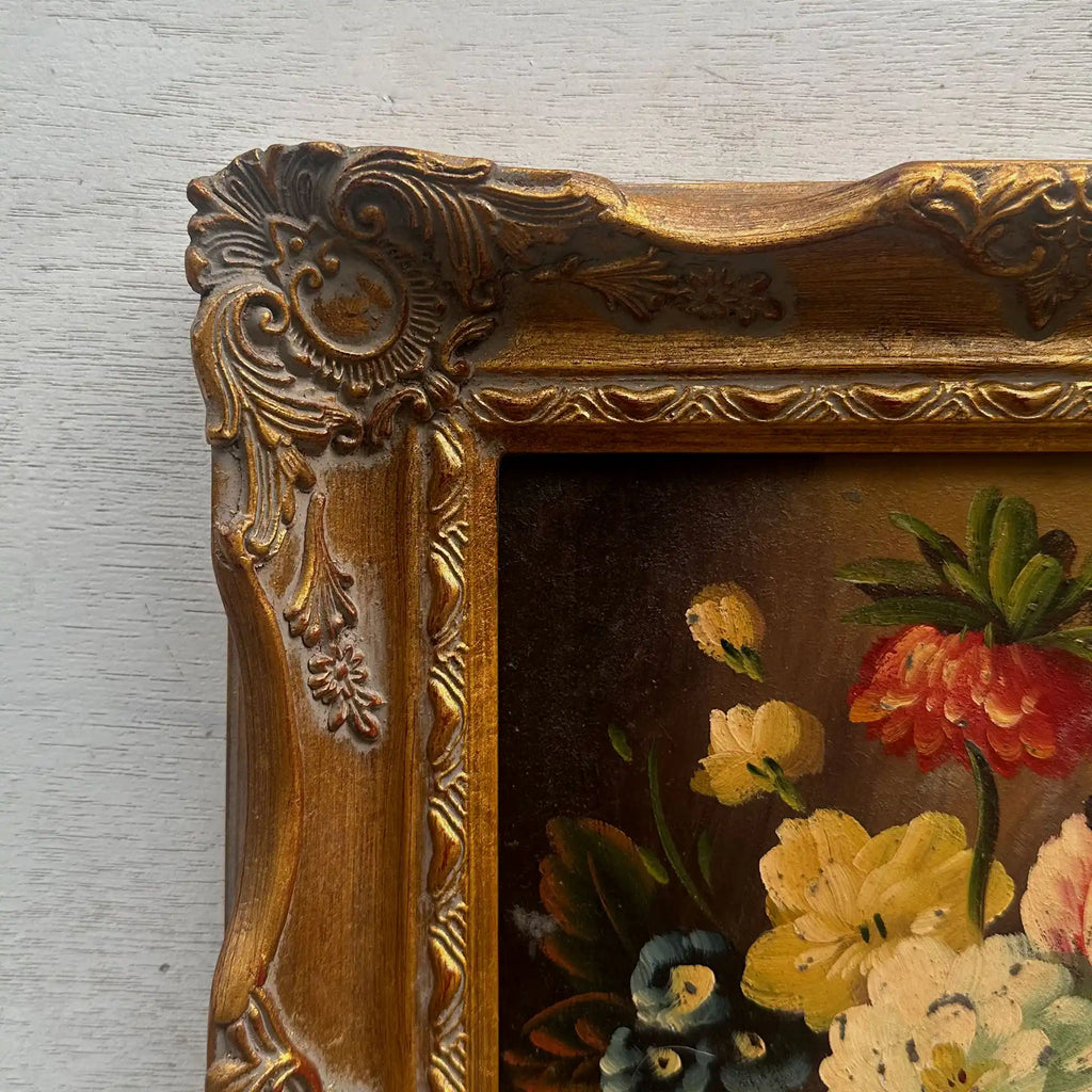 Floral Still Life with Bouquet | Vintage Oil Painting | Ornate Frame | 11.4×13.4in - Vintage Oil Painting - Arden Gallery