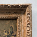 Flowers in a Black Vase Oil Painting | Red & Yellow Modernist Still Life | Carved Wood Frame | Early 20th C. | 21.7×24.8in - Vintage Oil Painting - Arden Gallery