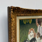 Four Little Cats | Original Vintage Kitten Oil Painting in Ornate Gold Frame - Vintage Oil Painting - Arden Gallery