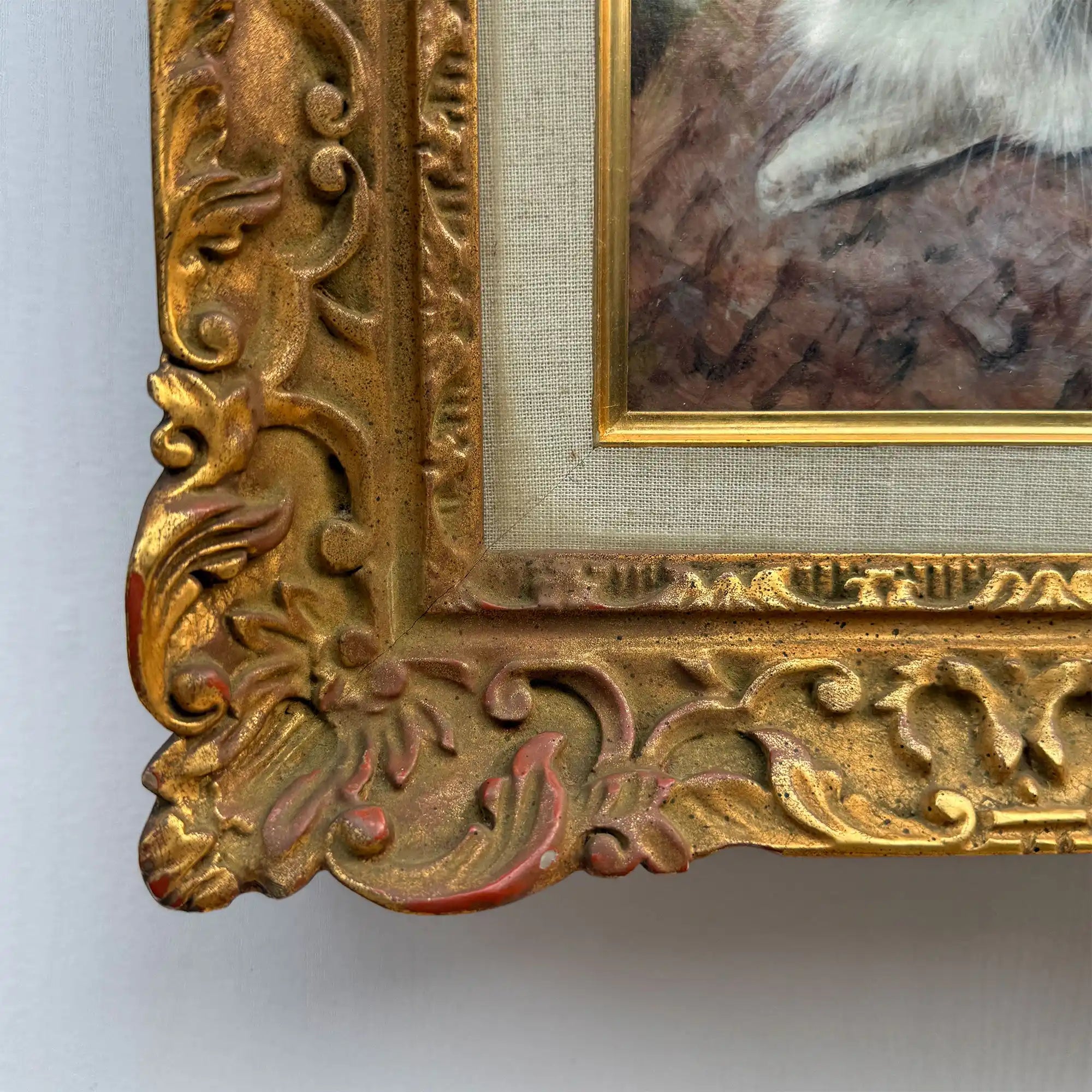 Four Little Cats | Original Vintage Kitten Oil Painting in Ornate Gold Frame - Vintage Oil Painting - Arden Gallery