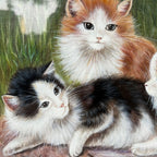 Four Little Cats | Original Vintage Kitten Oil Painting in Ornate Gold Frame - Vintage Oil Painting - Arden Gallery