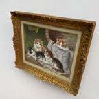 Four Little Cats | Original Vintage Kitten Oil Painting in Ornate Gold Frame - Vintage Oil Painting - Arden Gallery