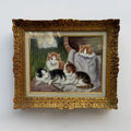 Four Little Cats | Original Vintage Kitten Oil Painting in Ornate Gold Frame - Vintage Oil Painting - Arden Gallery