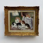 Four Little Cats | Original Vintage Kitten Oil Painting in Ornate Gold Frame - Vintage Oil Painting - Arden Gallery
