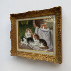 Four Little Cats | Original Vintage Kitten Oil Painting in Ornate Gold Frame - Vintage Oil Painting - Arden Gallery