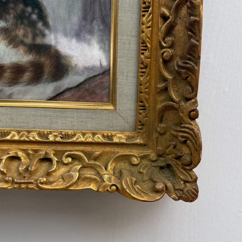 Four Little Cats | Original Vintage Kitten Oil Painting in Ornate Gold Frame - Vintage Oil Painting - Arden Gallery