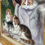 Four Little Cats | Original Vintage Kitten Oil Painting in Ornate Gold Frame - Vintage Oil Painting - Arden Gallery